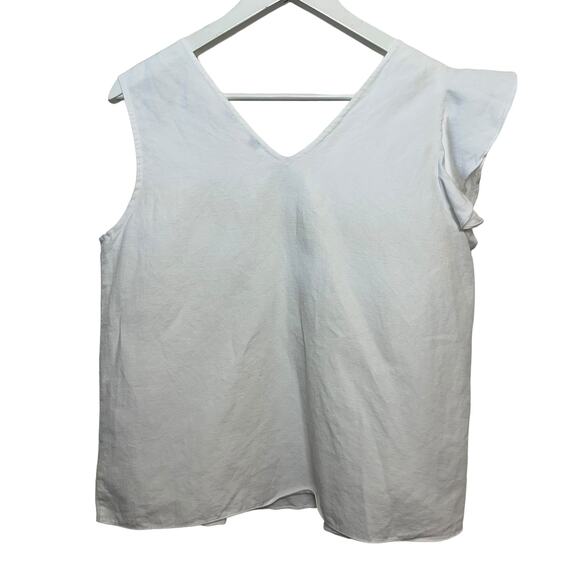 J. McLaughlin Athena Linen Blouse White Sleeveless Top Ruffle V Neck Tank Small - Picture 4 of 10